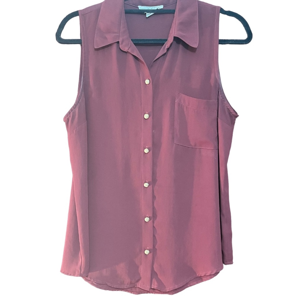 Merlot Mesh Button Down Tank Blouse